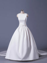 Soft Satin Ball Gown Wedding Dress With Detachable Train Floor Length